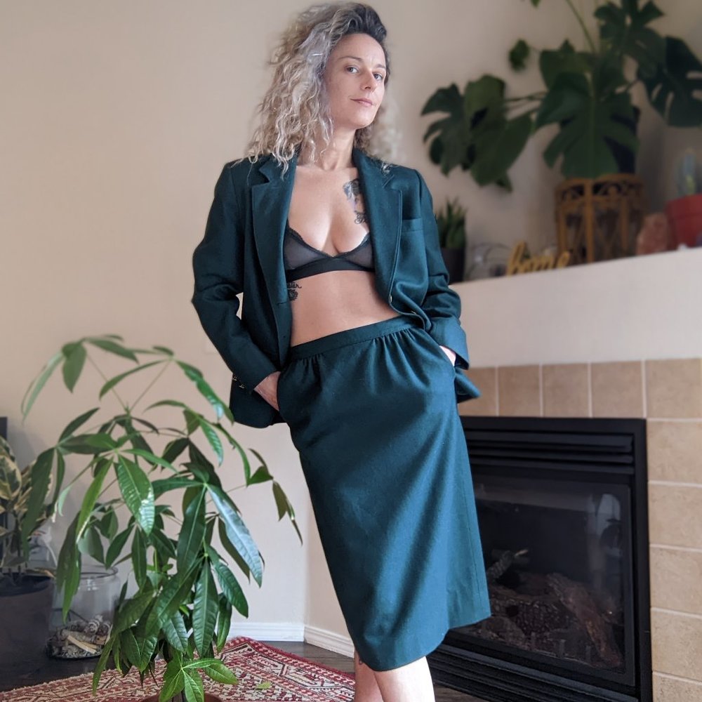 Vintage Pendleton Hunter Green Wool Skirt Suit